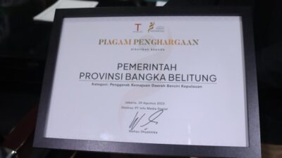 Pemprov Kep. Babel Sabet Penghargaan Apresiasi Penggerak Kemajuan Daerah Berciri Kepulauan